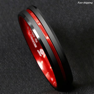 8/6mm Black Tungsten Carbide Thin Red Line Wedding Band Ring  Men's Jewelry