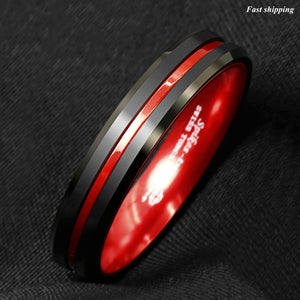 8/6mm Black Tungsten Carbide Thin Red Line Wedding Band Ring  Men's Jewelry