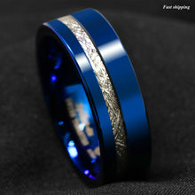 Load image into Gallery viewer, 8mm Blue Polished Tungsten Ring Off Center 925 Silver Men&#39;s Wedding Band Ring
