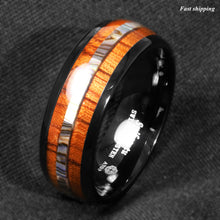 Load image into Gallery viewer, 8mm Black Tungsten carbide ring Koa Wood Abalone  Wedding Band Men&#39;s Jewelry
