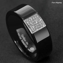 Load image into Gallery viewer, 8mm Black Tungsten Ring 925 Silver Inlay 36 Diamonds  Men Wedding Band Ring
