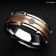 Load image into Gallery viewer, 8mm Silver Tungsten Ring Rose Gold Brushed Diamond -LUXURY Men Wedding Band
