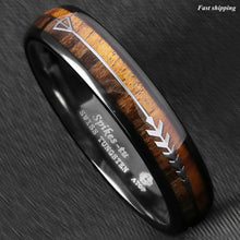 Load image into Gallery viewer, 8/6mm Black Dome Tungsten Ring 2 Style Wood Arrow Wedding Band  Men Jewelry
