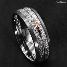 Load image into Gallery viewer, 8/6mm Rock Gray Brushed Dome Tungsten Ring Silver Rose Gold Arrow
