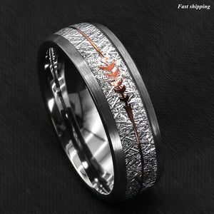 8/6mm Rock Gray Brushed Dome Tungsten Ring Silver Rose Gold Arrow