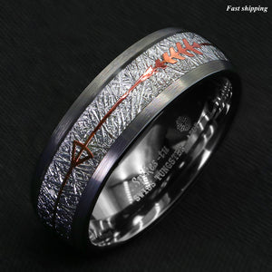 8/6mm Rock Gray Brushed Dome Tungsten Ring Silver Rose Gold Arrow