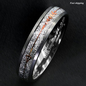 8/6mm Rock Gray Brushed Dome Tungsten Ring Silver Rose Gold Arrow