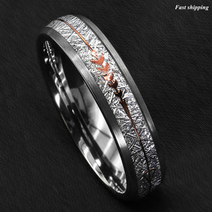 8/6mm Rock Gray Brushed Dome Tungsten Ring Silver Rose Gold Arrow