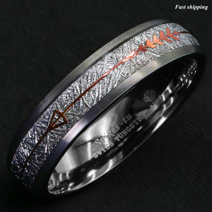 8/6mm Rock Gray Brushed Dome Tungsten Ring Silver Rose Gold Arrow