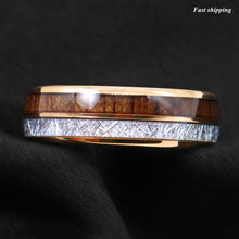 Load image into Gallery viewer, 8/6mm Rose Gold Dome Tungsten Ring Silver Koa Wood Inlay Bridal  Men Jewelry
