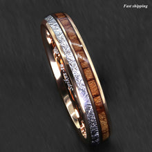 Load image into Gallery viewer, 8/6mm Rose Gold Dome Tungsten Ring Silver Koa Wood Inlay Bridal  Men Jewelry
