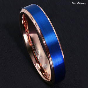 8/6mm Blue Tungsten Carbide Ring Rose Gold Brushed Wedding Band  Men Jewelry