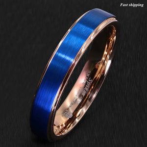 8/6mm Blue Tungsten Carbide Ring Rose Gold Brushed Wedding Band  Men Jewelry