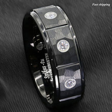 Load image into Gallery viewer, 8mm Black Brushed Rock Skin Tungsten Ring 3 Diamonds Inlay  Men Bridal Band
