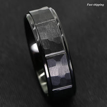 Load image into Gallery viewer, 8mm Black Brushed Rock Skin Tungsten Ring 3 Diamonds Inlay  Men Bridal Band
