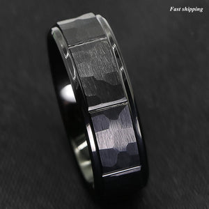 8mm Black Brushed Rock Skin Tungsten Ring 3 Diamonds Inlay  Men Bridal Band