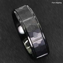 Load image into Gallery viewer, 8mm Black Brushed Rock Skin Tungsten Ring 3 Diamonds Inlay  Men Bridal Band
