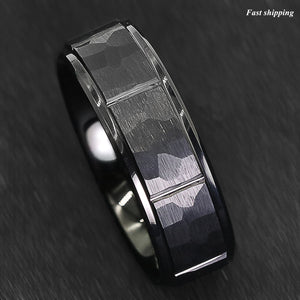 8mm Black Brushed Rock Skin Tungsten Ring 3 Diamonds Inlay  Men Bridal Band