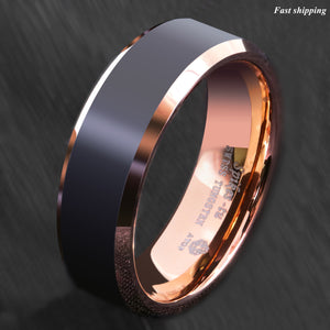 8mm Brushed Black Rose gold Edge Tungsten Ring Wedding Band  Men's Jewelry