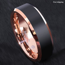 Load image into Gallery viewer, 8mm Brushed Black Rose gold Edge Tungsten Ring Wedding Band  Men&#39;s Jewelry
