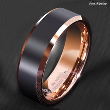 Load image into Gallery viewer, 8mm Brushed Black Rose gold Edge Tungsten Ring Wedding Band  Men&#39;s Jewelry
