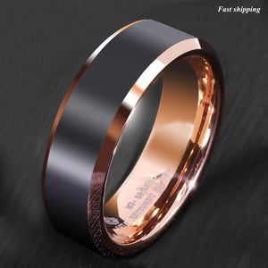 8mm Brushed Black Rose gold Edge Tungsten Ring Wedding Band  Men's Jewelry