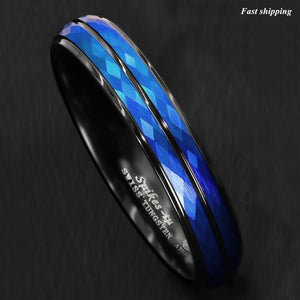 8/6mm Black Blue Brushed Crystal Skin Tungsten Ring Men Bridal Band