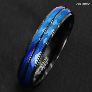 8/6mm Black Blue Brushed Crystal Skin Tungsten Ring Men Bridal Band