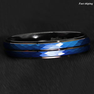 8/6mm Black Blue Brushed Crystal Skin Tungsten Ring Men Bridal Band