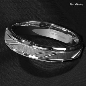 8/6mm Tungsten Carbide Ring Silver leaf New Brushed Style Bridal