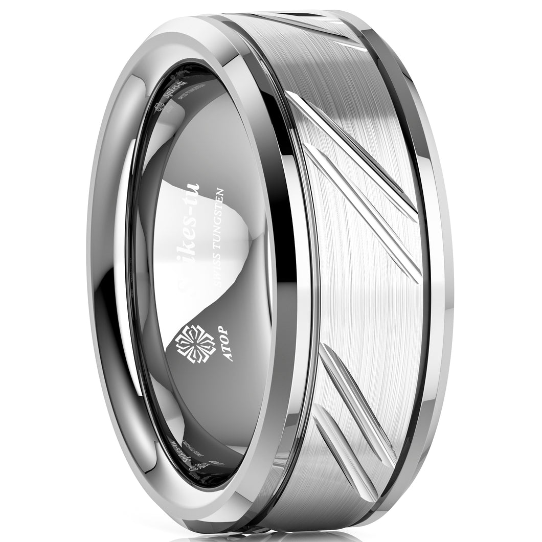 8/6mm Tungsten Carbide Ring Silver leaf New Brushed Style Bridal