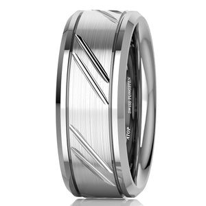 8/6mm Tungsten Carbide Ring Silver leaf New Brushed Style Bridal