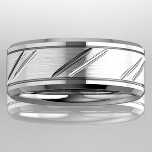 8/6mm Tungsten Carbide Ring Silver leaf New Brushed Style Bridal