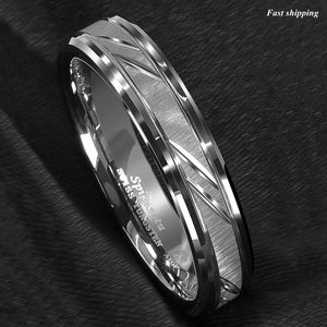 8/6mm Tungsten Carbide Ring Silver leaf New Brushed Style Bridal
