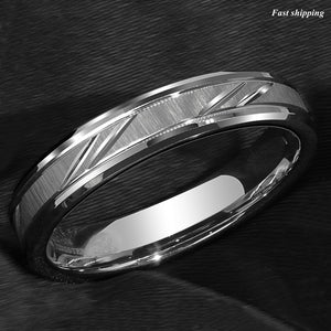 8/6mm Tungsten Carbide Ring Silver leaf New Brushed Style Bridal