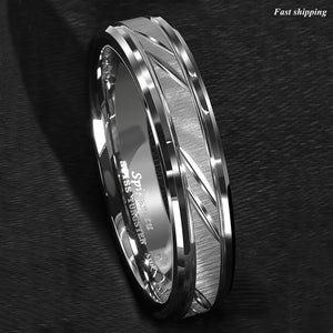 8/6mm Tungsten Carbide Ring Silver leaf New Brushed Style Bridal