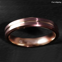 Load image into Gallery viewer, 8/6mm Brushed Brown Tungsten Mens Ring Rose Gold Groove Stripe  Wedding Band
