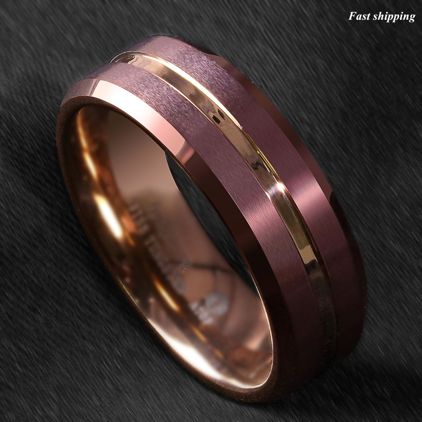 14K Rose Gold and Black Titanium Satin Center 8mm Ring-91017r14bkt