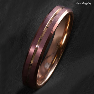 8/6mm Brushed Brown Tungsten Mens Ring Rose Gold Groove Stripe  Wedding Band