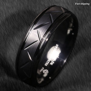 8/6mm Dome Black Warrior Brushed Center Tungsten Ring Bridal Band