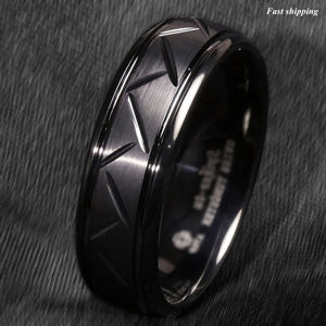 8/6mm Dome Black Warrior Brushed Center Tungsten Ring Bridal Band