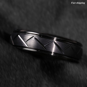 8/6mm Dome Black Warrior Brushed Center Tungsten Ring Bridal Band