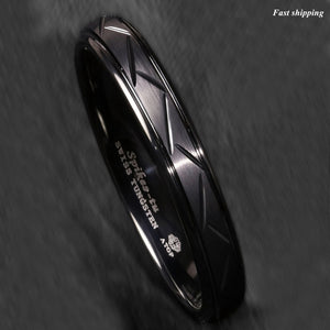 8/6mm Dome Black Warrior Brushed Center Tungsten Ring Bridal Band