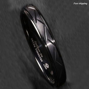 8/6mm Dome Black Warrior Brushed Center Tungsten Ring Bridal Band