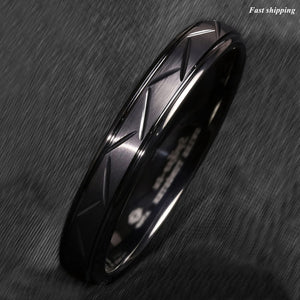 8/6mm Dome Black Warrior Brushed Center Tungsten Ring Bridal Band