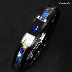 8/6mm Black Tungsten Ring Blue Diamond Colored glaze Inlay  Men's Jewelry