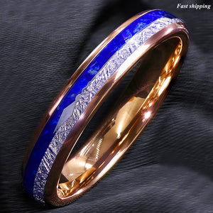 8/6mm Rose Gold Tungsten Ring Lasurite Fine Silver Arrow  Mens Wedding Band