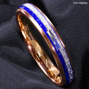 8/6mm Rose Gold Tungsten Ring Lasurite Fine Silver Arrow  Mens Wedding Band