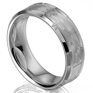 8mm Tungsten Carbide Hammered Pattern Brushed Wedding Band Ring  Men Jewelry