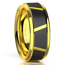 Load image into Gallery viewer, 8mm Gold Tungsten Carbide Black Brushed Wedding Band Ring EG Style
